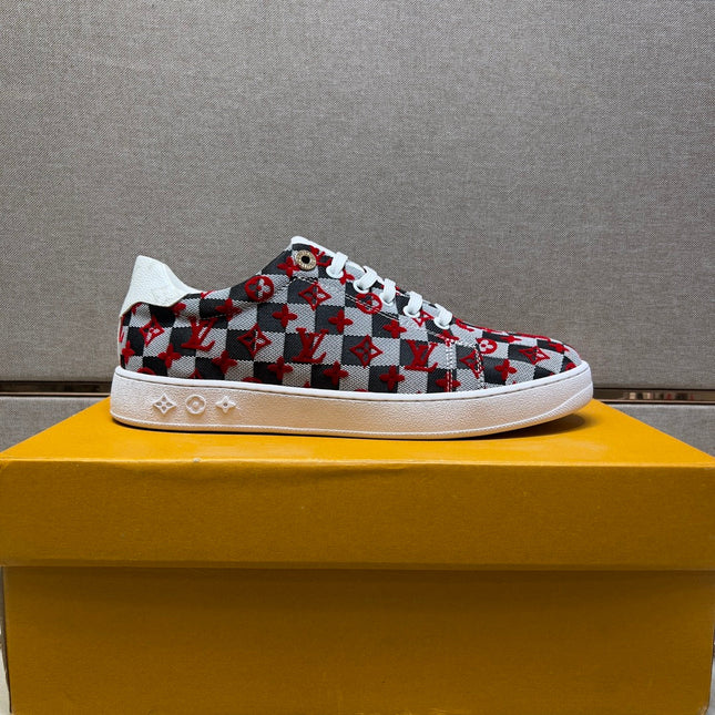 LV TRAINER BLACK MIX RED AND GREY DAMIER BREATHABLE FABRIC