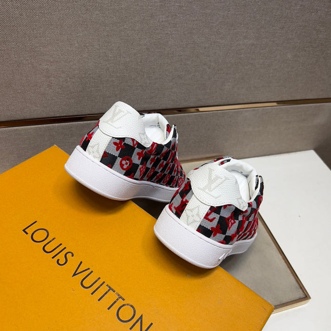 LV TRAINER BLACK MIX RED AND GREY DAMIER BREATHABLE FABRIC