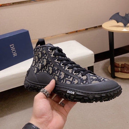 CD B28 HIGH SHOES BLACK AND BEIGE JACQUARD