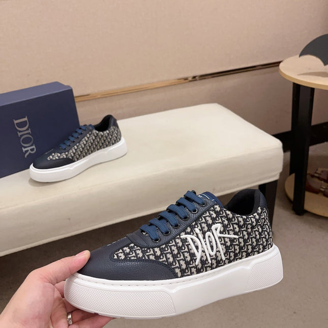 CD HOMME THICK-SOLE SNEAKERS NAVY CALFSKIN
