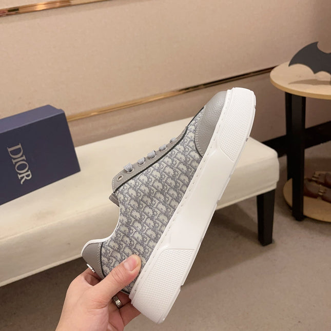 CD HOMME THICK-SOLE SNEAKERS GRAY CALFSKIN