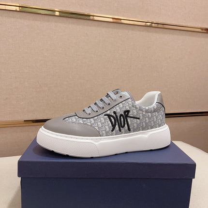 CD HOMME THICK-SOLE SNEAKERS GRAY CALFSKIN