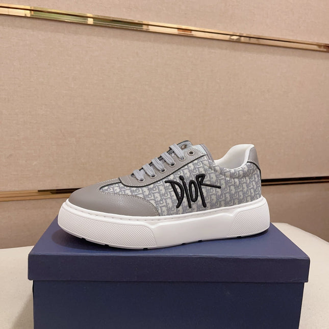 CD HOMME THICK-SOLE SNEAKERS GRAY CALFSKIN