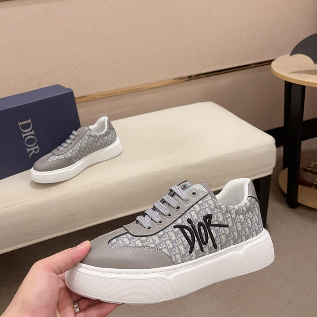 CD HOMME THICK-SOLE SNEAKERS GRAY CALFSKIN