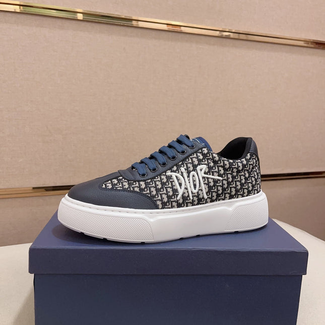 CD HOMME THICK-SOLE SNEAKERS NAVY CALFSKIN