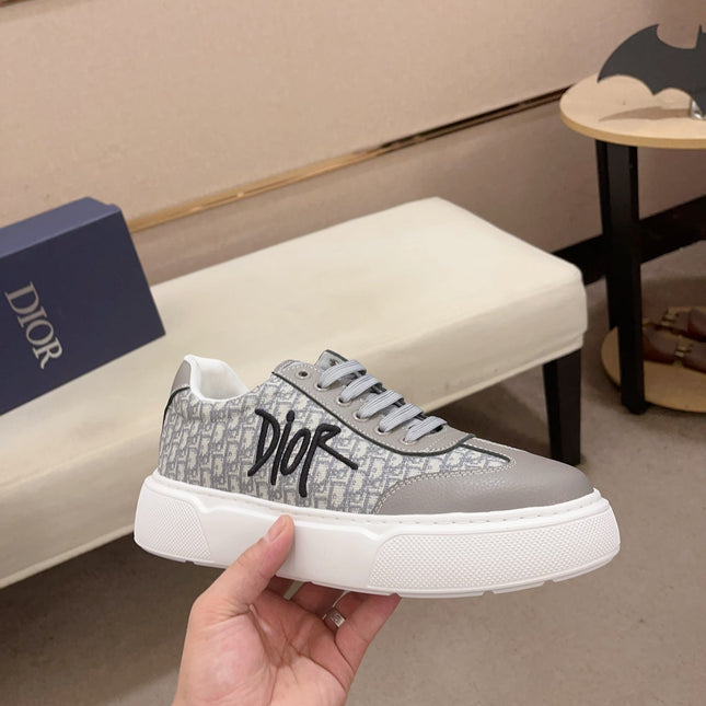 CD HOMME THICK-SOLE SNEAKERS GRAY CALFSKIN
