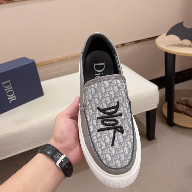 CD B23 SLIP ON GRAY CALFSKIN AND JACQUARD