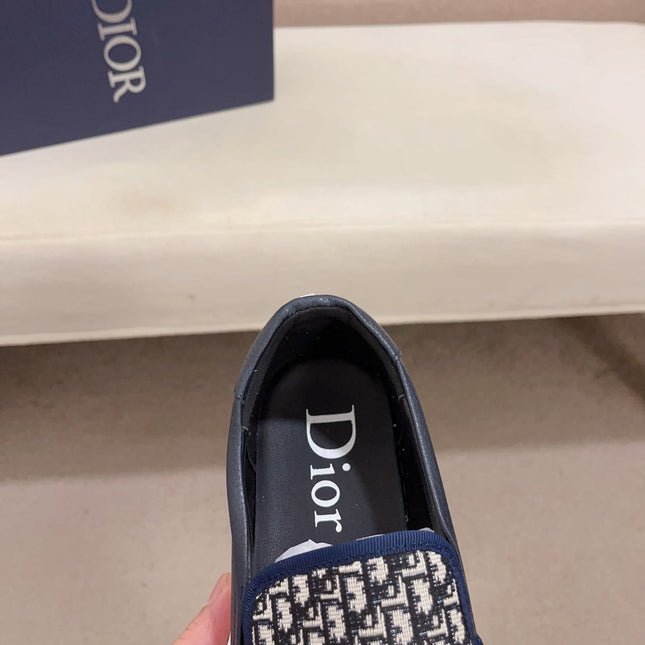 CD B23 SLIP ON NAVY CALFSKIN AND JACQUARD