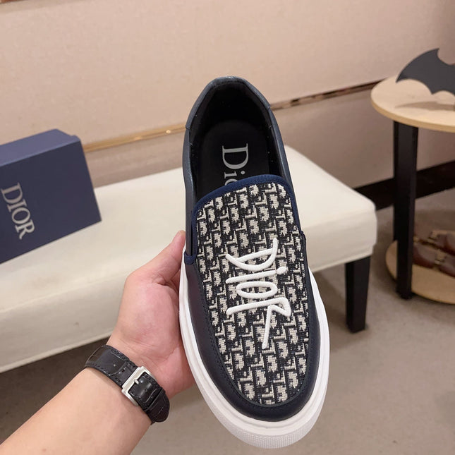 CD B23 SLIP ON NAVY CALFSKIN AND JACQUARD