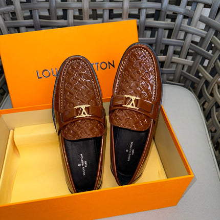LV MAJOR LOAFERS IN CHOCOLATE BROWN EMBOSSED CALFSKIN