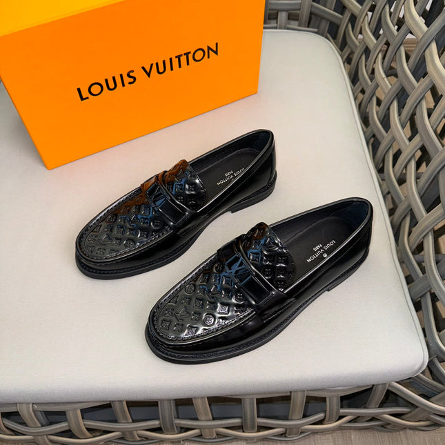 LV MAJOR LOAFERS IN BLACK EMBOSSED CALFSKIN