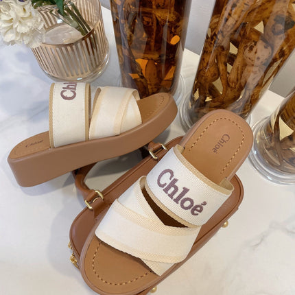 WOODY WEDGE SANDALS IN WHITE CANVAS WITH CIDER BROWN RUBBER SOLE