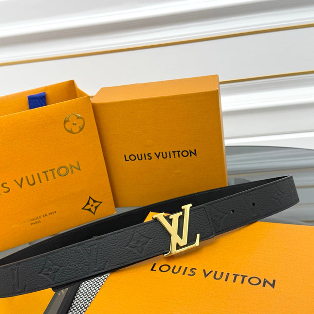 LV INITIALES BELT REVERSIBLE 30MM IN BLACK GRAINED CALFSKIN EMBOSSED LOGO GOLD BUCKLE