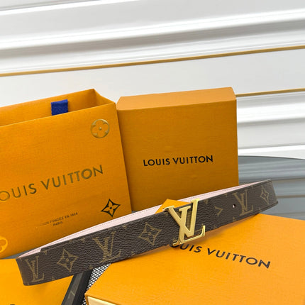 LV INITIALES BELT REVERSIBLE 30MM IN BROWN AND LIGHT PINK GRAINED CALFSKIN GOLD BUCKLE