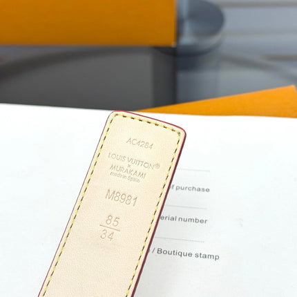 LV INITIALES BELT REVERSIBLE 30MM IN WHITE MULTICOLOR LOGO AND IVORY GRAINED CALFSKIN GOLD BUCKLE
