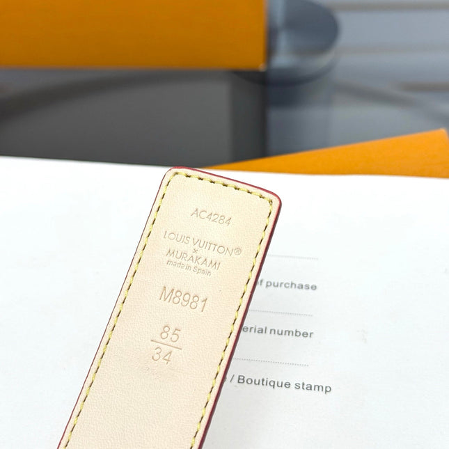 LV INITIALES BELT REVERSIBLE 30MM IN WHITE MULTICOLOR LOGO AND IVORY GRAINED CALFSKIN GOLD BUCKLE