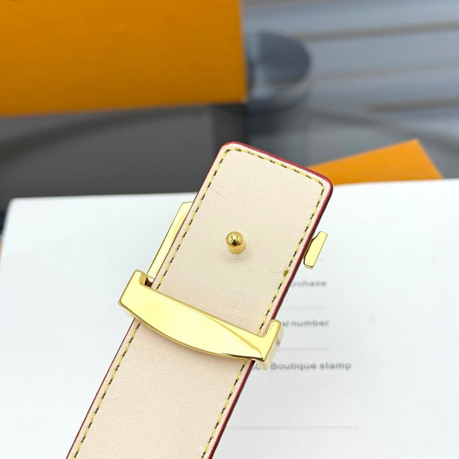 LV INITIALES BELT REVERSIBLE 30MM IN WHITE MULTICOLOR LOGO AND IVORY GRAINED CALFSKIN GOLD BUCKLE