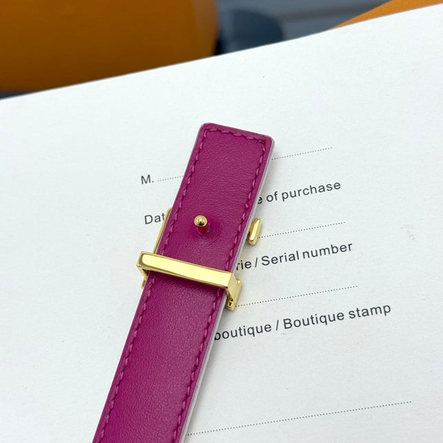 LV INITIALES BELT REVERSIBLE 20MM IN WHITE MULTICOLOR LOGO AND WINE PINK GRAINED CALFSKIN GOLD BUCKLE