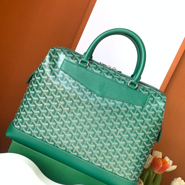 CISALPIN DOCUMENT CASE 39 IN GREEN GOYARDINE CANVAS AND CALFSKIN
