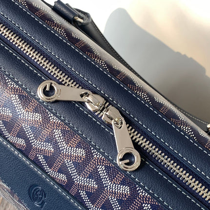 CISALPIN DOCUMENT CASE 39 IN NAVY BLUE GOYARDINE CANVAS AND CALFSKIN