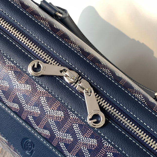 CISALPIN DOCUMENT CASE 39 IN NAVY BLUE GOYARDINE CANVAS AND CALFSKIN