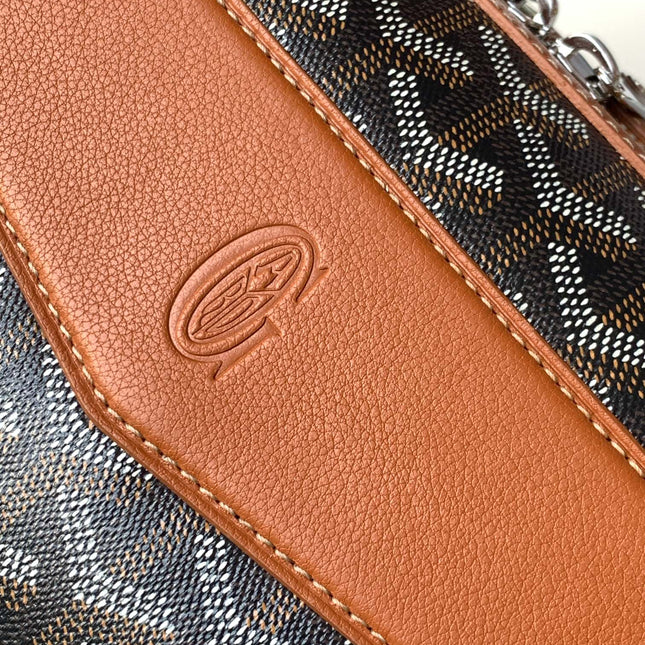 CISALPIN DOCUMENT CASE 39 IN BLACK GOYARDINE CANVAS AND TAN CALFSKIN