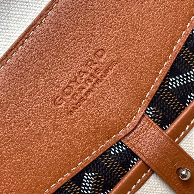 CISALPIN DOCUMENT CASE 39 IN BLACK GOYARDINE CANVAS AND TAN CALFSKIN