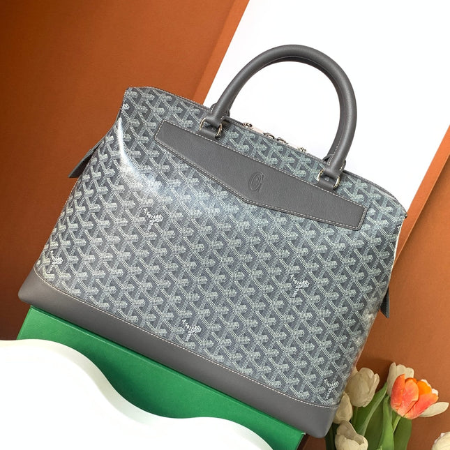CISALPIN DOCUMENT CASE 39 IN GRAY GOYARDINE CANVAS AND CALFSKIN