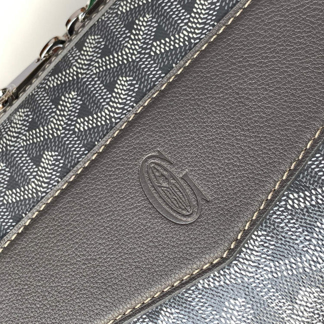 CISALPIN DOCUMENT CASE 39 IN GRAY GOYARDINE CANVAS AND CALFSKIN