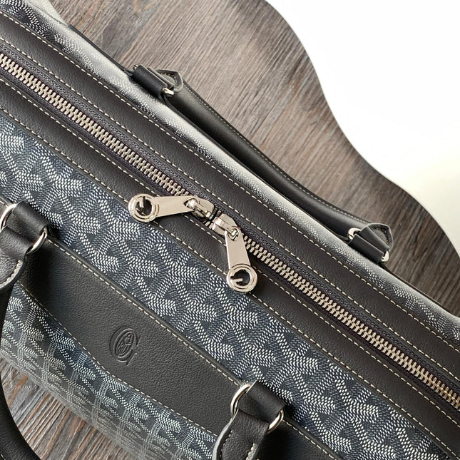CISALPIN DOCUMENT CASE 39 IN GRAY GOYARDINE CANVAS AND CALFSKIN