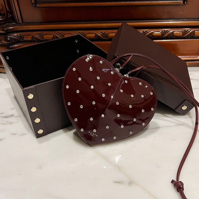 LE COEUR BAG 21 IN BURGUNDY RED PATENT CALFSKIN ATTACHED STRASS