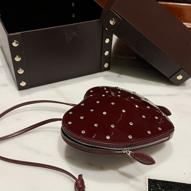 LE COEUR BAG 21 IN BURGUNDY RED PATENT CALFSKIN ATTACHED STRASS