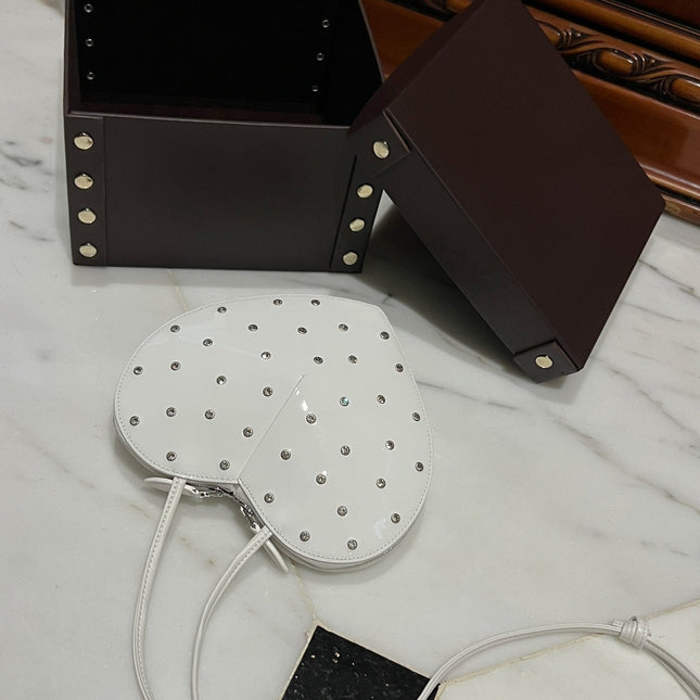 LE COEUR BAG 21 IN WHITE PATENT CALFSKIN ATTACHED STRASS
