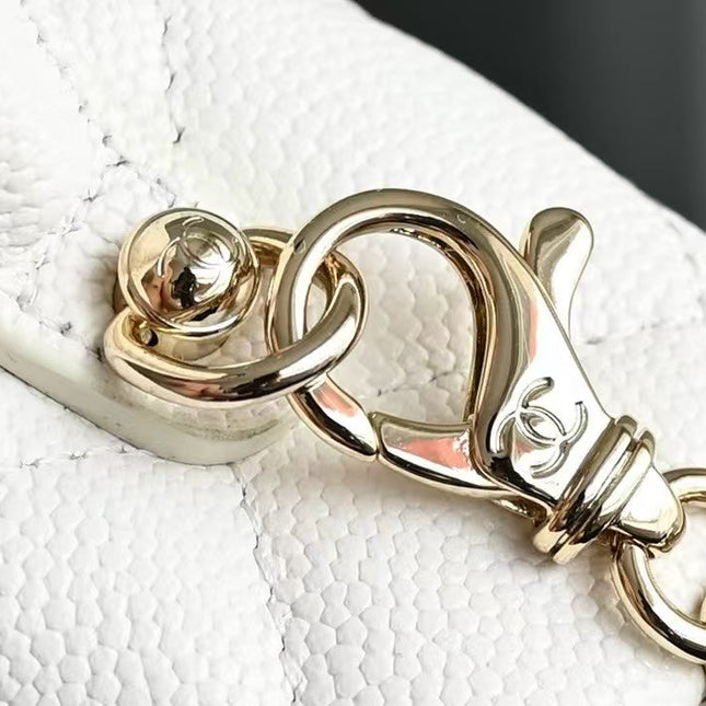 COSMETIC BAG 19 IN WHITE GRAINED CALFSKIN GOLD HARDWARE