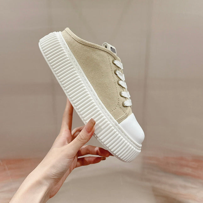 Sneakers Mules Bright Cream Color Canvas