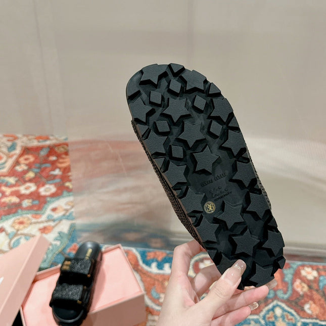 Women's Sandals Black Sheepskin With Straps