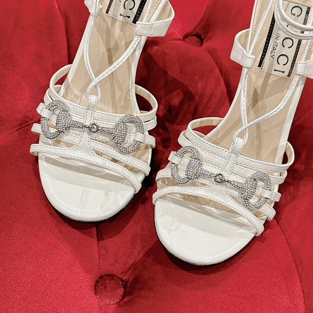 GG CRYSTAL HORSEBIT SANDAL WHITE LAMBSKIN