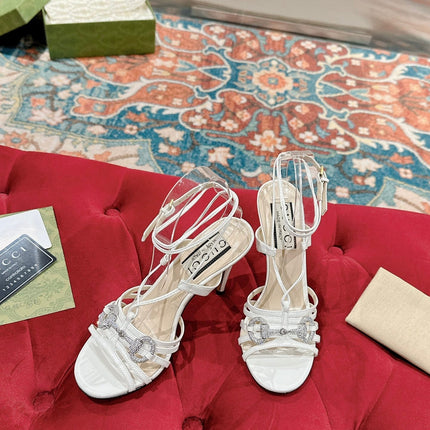 GG CRYSTAL HORSEBIT SANDAL WHITE LAMBSKIN