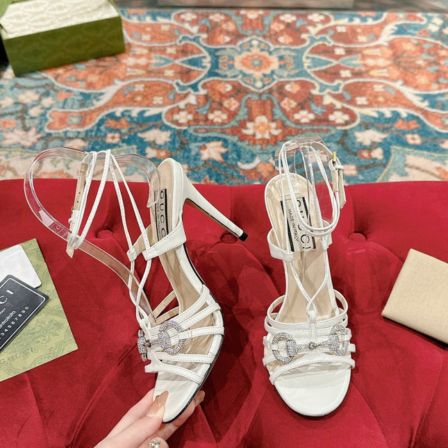 GG CRYSTAL HORSEBIT SANDAL WHITE LAMBSKIN