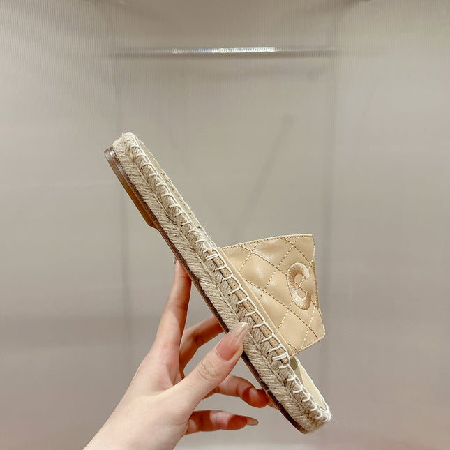 FLAT SLIPPERS IN BEIGE LAMBSKIN MIX WOVEN