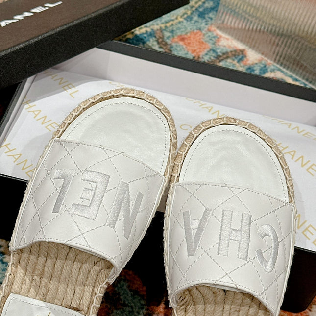 FLAT SLIPPERS IN WHITE LAMBSKIN MIX BEIGE WOVEN