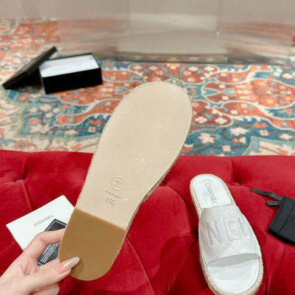 FLAT SLIPPERS IN WHITE LAMBSKIN MIX BEIGE WOVEN