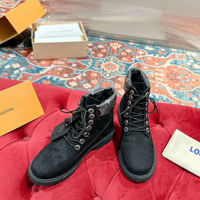 LV X TIMBERLAND ANKLE BOOT IN BLACK SUEDE