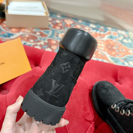 LV X TIMBERLAND ANKLE BOOT IN BLACK MONOGRAM SUEDE