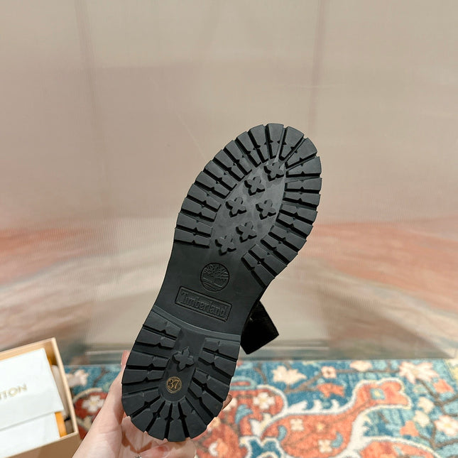 LV X TIMBERLAND ANKLE BOOT IN BLACK MONOGRAM SUEDE