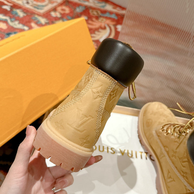 LV X TIMBERLAND ANKLE BOOT IN TORTILLA BROWN MONOGRAM SUEDE