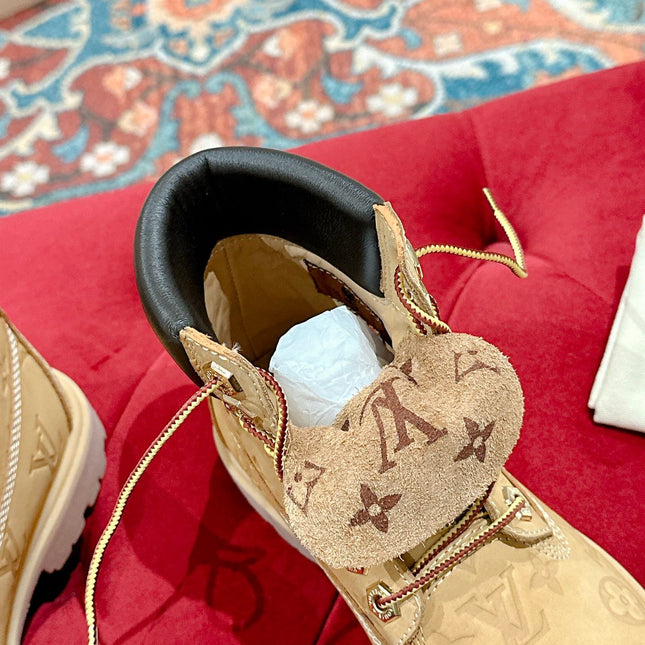 LV X TIMBERLAND ANKLE BOOT IN TORTILLA BROWN MONOGRAM SUEDE