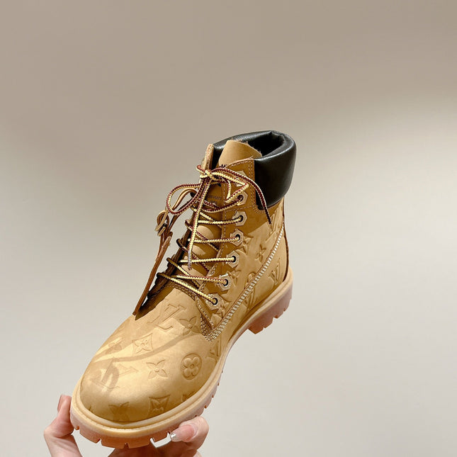 LV X TIMBERLAND ANKLE BOOT IN TORTILLA BROWN MONOGRAM SUEDE
