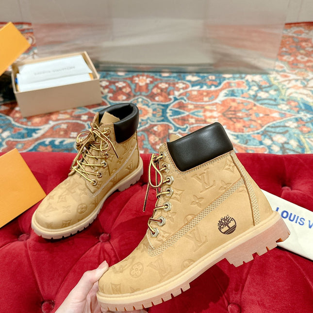 LV X TIMBERLAND ANKLE BOOT IN TORTILLA BROWN MONOGRAM SUEDE