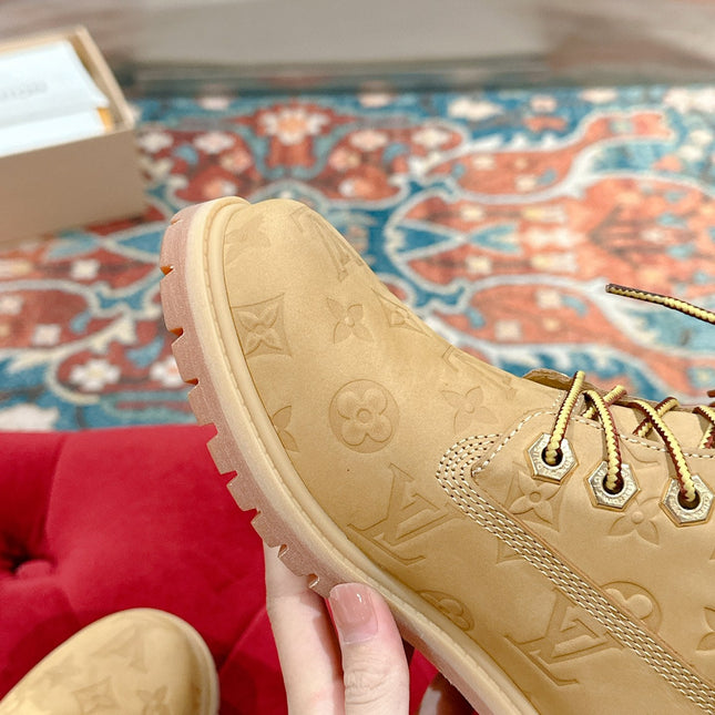 LV X TIMBERLAND ANKLE BOOT IN TORTILLA BROWN MONOGRAM SUEDE